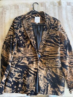 Jazmin Chebar  Black and Tan Abstract-Pattern Blazer